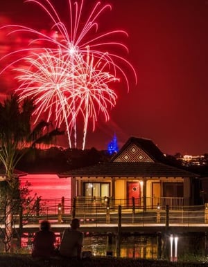 Polynesian Bora Bora Bungalow Red Fireworks